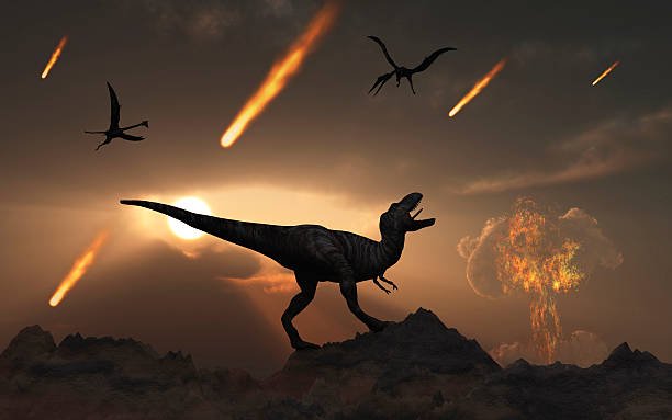 The last days of dinosaurs during the Cretaceous Period, caused by a giant asteroid impact at Chicxulub off the coast of Mexico.